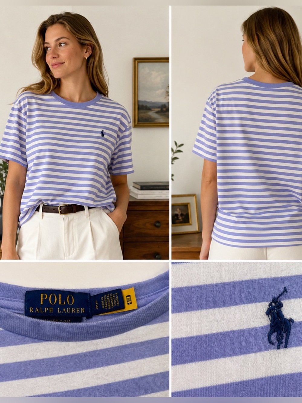 Ralph Lauren Lavender and White Striped Crewneck Tee